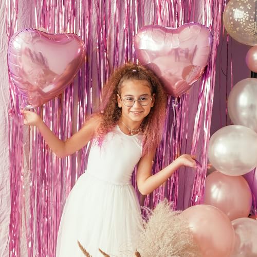 Image of RUBFAC 2 Pack Pink Foil Fringe Curtains Party Decorations Tinsel Metallic Streamers Photo Booth Streamer for New Year Decorations Bachelorette Wedding Engagement Baby Shower Birthday Holiday