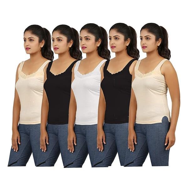 Women's and Girls' Multi-Colored Cotton Camisole Tank Top Inner Wear Soft Cotton Tank Top Size (85 CM, Pack of 2)-image-13