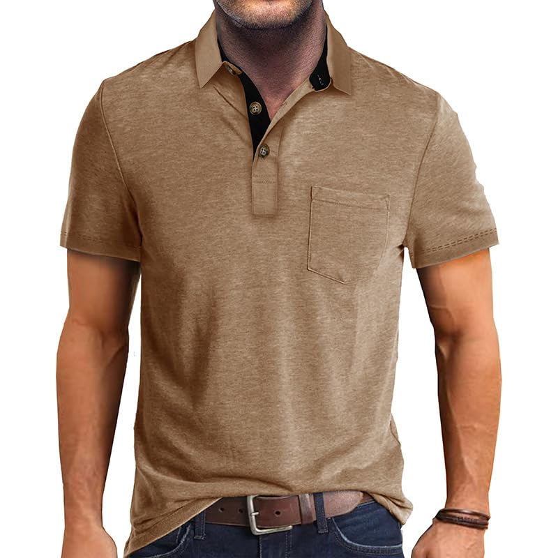 Camiseta polo para hombre de manga corta, de algodón, con bolsillos, diseño clásico y moderno, ideal para golf, transpirable y suave miniatura 1