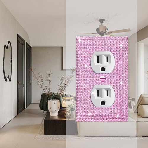Image of Shiny Pink Rhinestones Double Hole Outlet Light Switch Plate Decorative Outlet Covers Light Switch Cover Rhinestones Outlet Covers Wall Plate