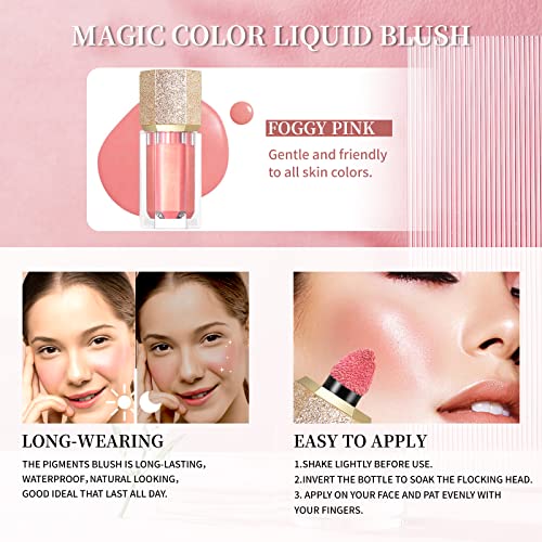 Pasnowfu Soft Cream Liquid Blush, Liquid Skin Tint For Cheek, Eyes And Lip, Long Lasting, Waterproof, Smudge Proof, Bright Natural Looking Skin Creamy Blush Makeup,Blend Evenly Liquid, Foggy Pink #TOP1