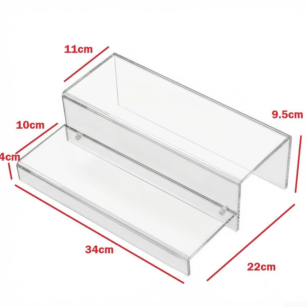 Espositore per bottiglie di liquori in acrilico trasparente, supporto organizer a due livelli con design a gradini, robusto supporto da banco per vino e whisky da banco di 5 mm di spessore, per la