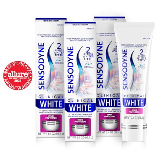 sensodyne clinical white toothpaste clinically proven whitening for sensitive teeth stain protector 34 oz x 3
