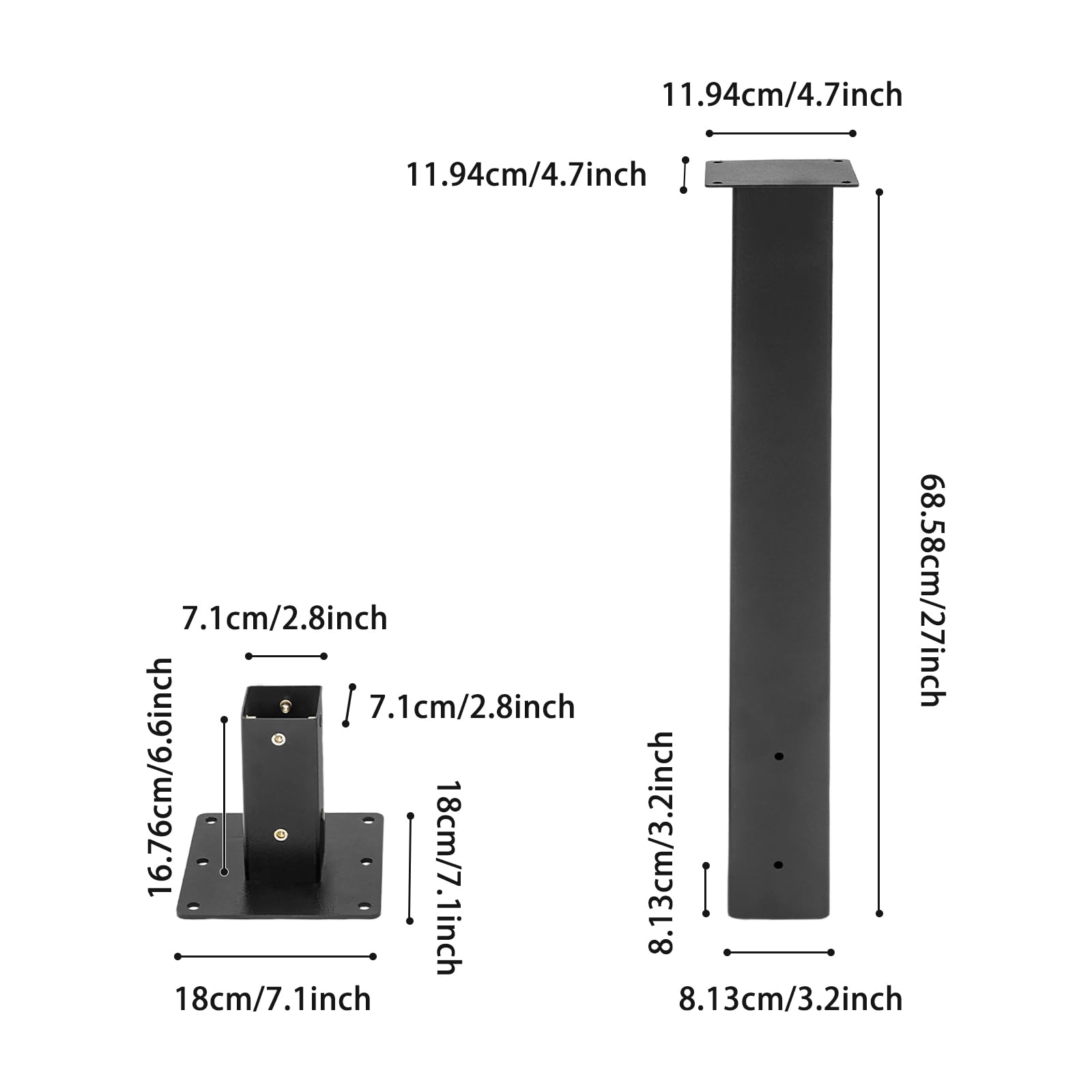 Hauteur : 68,58 cm - Support de boîte aux lettres sur pied - En acier au carbone - Avec grande plaque de base et trous pré-montés pour l'extérieur (8,13 x 8,13 cm, jusqu'à 40 kg)