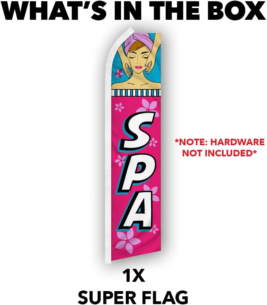 Infinity Republic Spa Swooper Advertising Flag - Perfect for Massage Parlors, Salons, Barber Shops, Nail Salons - Pink, 30" W x 138" T