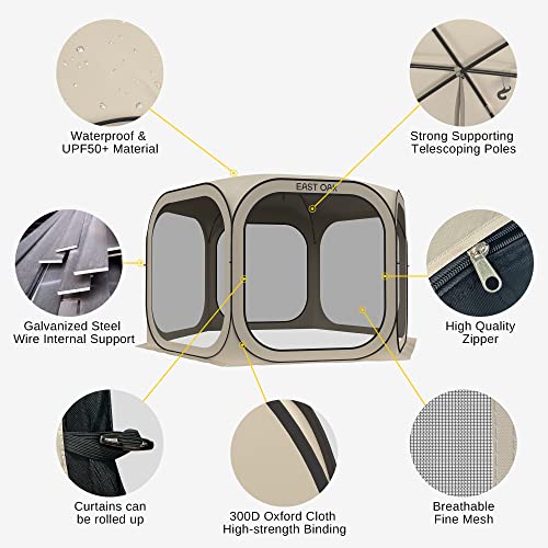 Image of East Oak Screen House Tent Pop-Up, Portable Screen Room Canopy Camping 12 x 12 FT with Carry Bag for Patio, Backyard, Deck & Outdoor Camping Activities, Beige