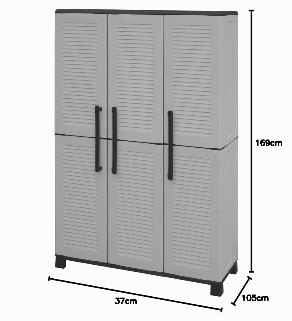 armario de polipropileno, con bisagras de acero, estantes ajustables y los pies, dimensiones L 1020 x P370 x H 1.690 mm.