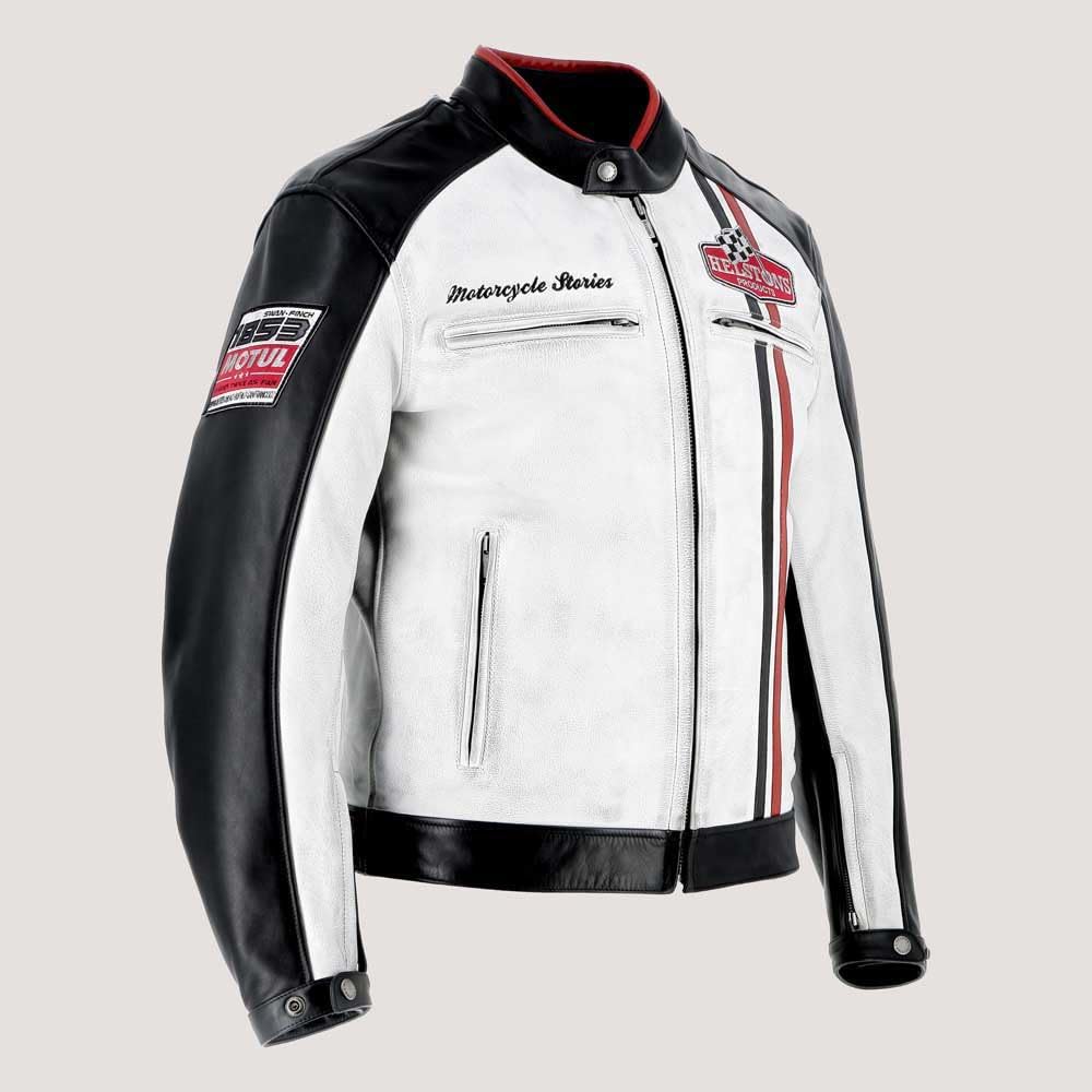 HELSTONS Jay Motul Edition Giacca in pelle moto, nero/bianco, 2XL