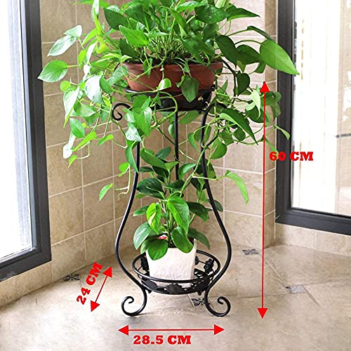 Image of 2 POT ATTRACTIVE STYLISH IRON METAL PLANT HOLDER STAND FOR INDOOR OUTDOOR BALCONY GARDEN AND LIVING ROOM PLANT RACK STAND FOR CORNER AND TARRACE {WITHOUT POT} (BLACK 2POT)