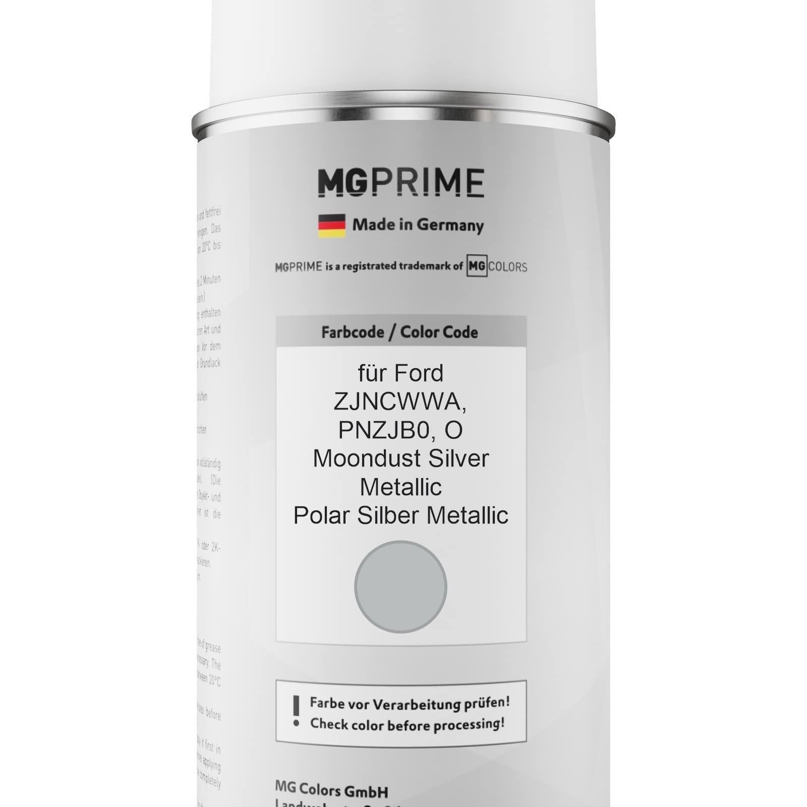 MG PRIME Vernice per auto Kit di bombolette a spruzzo per Ford ZJNCWWA / PNZJB0 / O Moondust Silver Metallic/Polar Silber Metallic Vernice di base vernice trasparente 400ml