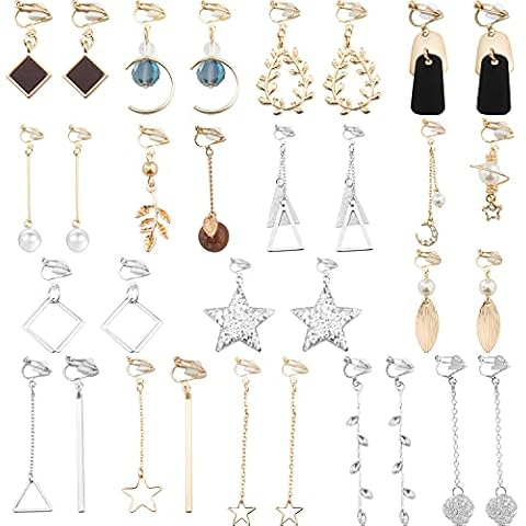NEWITIN 16 Pairs Clip On Earrings for Women Dangle Drop Earrings Multiple Cute Earrings Charming Fashion Earrings Non Piercing Clip on Earrings for Women Cover