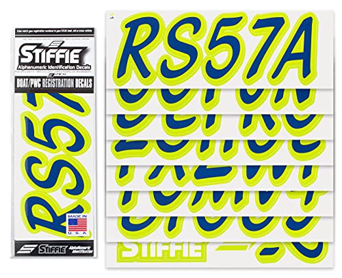 Image of STIFFIE Whipline Solid Navy /Atomic Green 3 inch Alpha-Numeric Registration Identification Numbers Stickers Decals for Boats & Personal Watercraft
