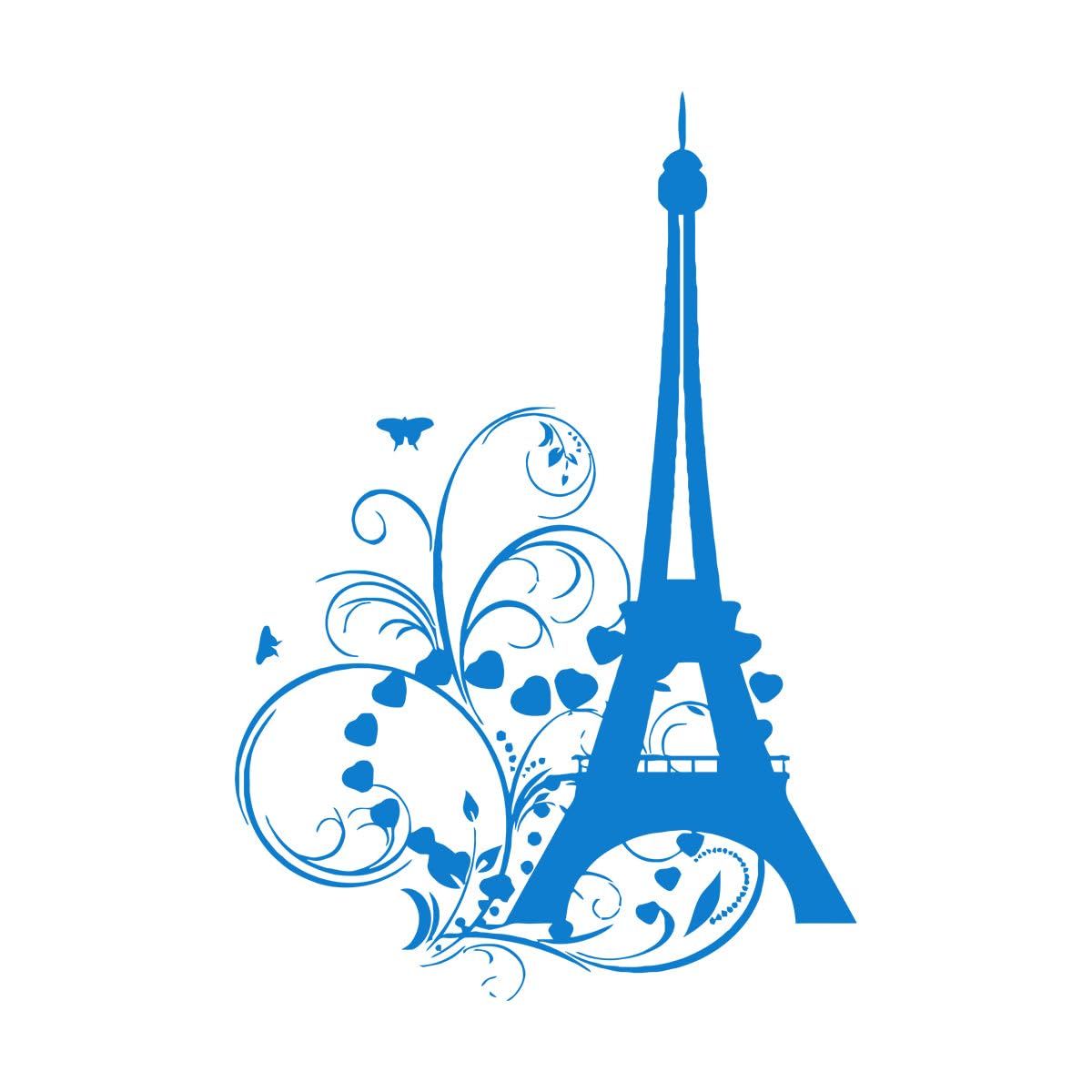 Tower Wall Sticker Nursery Children Bedroom Paris Hearts Butterfly Vinyl Wall Decals Romantic Decor Living Room Background Extra Large - 70x105cm โ image 1