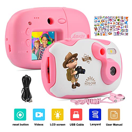 AMKOV DIY Kids Camera Rechargeable Digital Mini Camera Children Creative Camcorders with 1.44