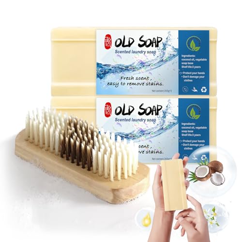 2PCS Canal Old Soap with Brush Chinese Soap Bar Stain Remover Powerful Cleaning Soap Bar Long Lasting Fragrance Underwear Cleaning Soap Bar for Stains