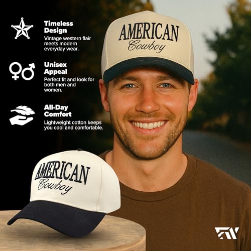 Image of Country Trucker Hat - Western Snapback Baseball Cap - Vintage Embroidered Hat for Men & Women