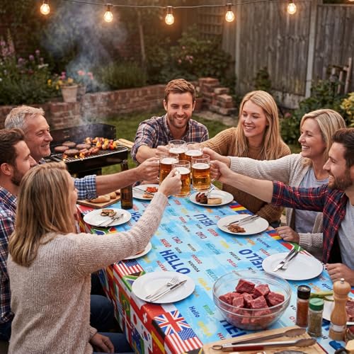 Image of Frienda 3 Pcs International Flag Table Cover Patriotic Table Cloth World Country Flags Plastic Tablecloth Travel for Festival Events Celebration Party Decorations Soccer Sports Beer Party, 108x54 Inch