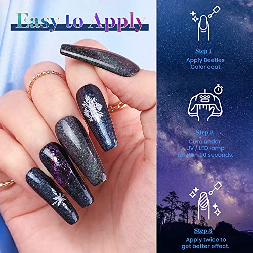 Beetles Milky Way Glitter Gel Nail Polish Set - 6Pcs Fall Winter Black Gel Polish Kit Soak Off Nail Lamp Cat Eyes Magnet Color Changing Glitter Gel Polish Phantom Chameleon Gel Nail Kit Gift For Women #TOP4