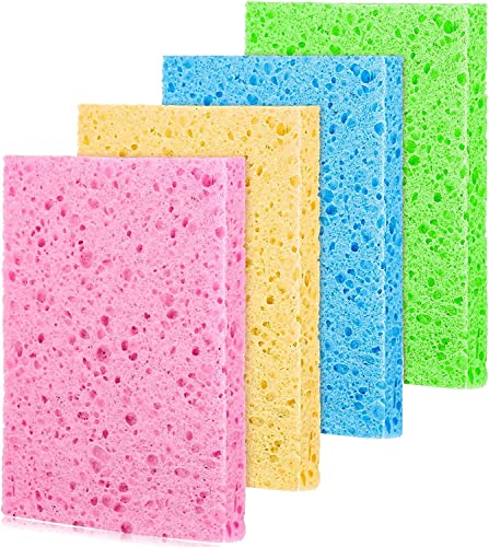 4 toallitas de esponja de celulosa para limpieza de fregado y lavado, esponja de celulosa colorida, absorbente, reutilizable, paño de esponja de limpieza de cocina, para el hogar, coche, uso diario