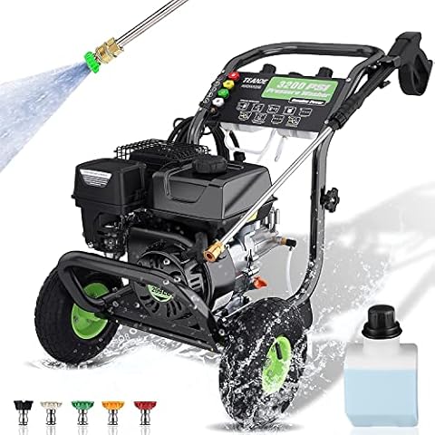 TEANDE 4000PSI Gas Pressure Washer, 2.6GPM Commercial Power Washer Gas Powered, 209cc 7.0 HP Engine, Includes Two 0.7 Soap Tank, 5 QC Nozzles, 25’ Hose, EPA/CARB/ETL Compliant Cover
