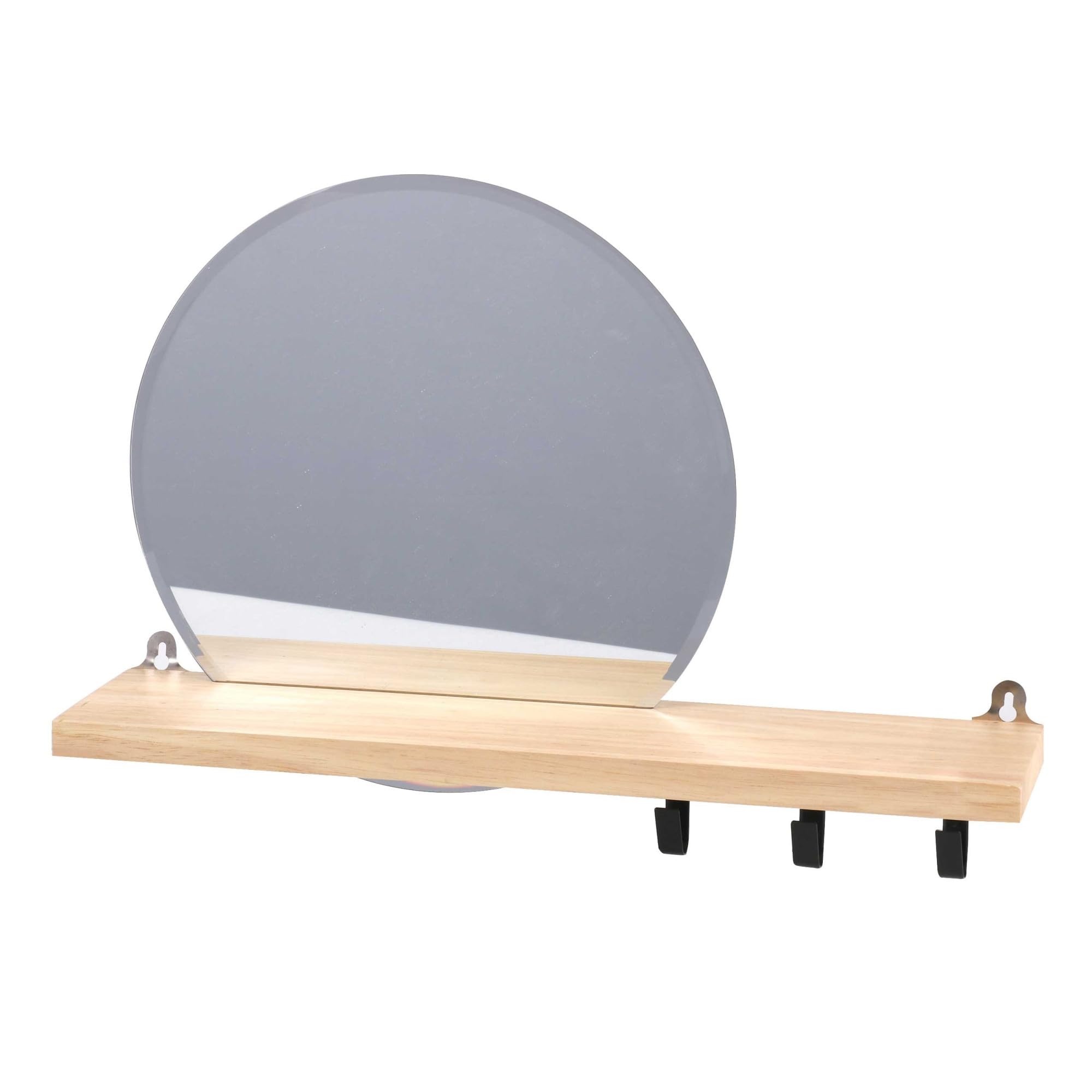 Fornord Modern Spirit Etagere Bois avec Miroir et 3 Crochets en Metal Noir 45x10x30 cm