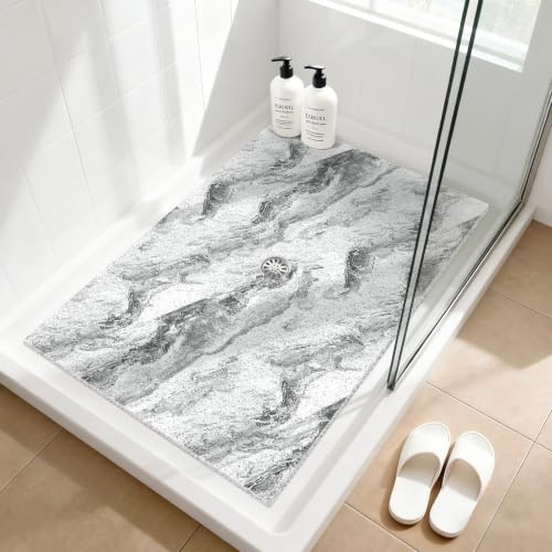 Image of Shower Mat Non Slip: 47.2x31.5 Inch Extra Large Shower mats for Inside Shower with Drain Hole in Middle, Super Soft PVC Loofah Massage Shower Floor Mat, Anti Slip Shower Stall Mat, Quick Drying