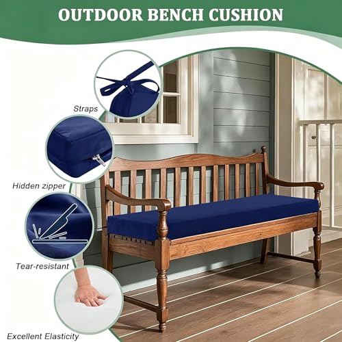 Coussin de banc imperméable et antidérapant bleu marine pour extérieur - 6