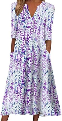 Ceboyel Women's Boho Floral Print Midi Dress Short Sleeve Dressy Casual Spring Dresses Beach Vacation Trendy Resort Clothes