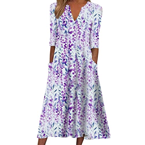 Ceboyel Women's Boho Floral Print Midi Dress Short Sleeve Dressy Casual Spring Dresses Beach Vacation Trendy Resort Clothes #TOP10