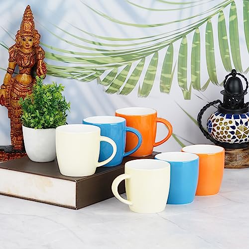 Image of Dandy Lines New Ray Medium in Blue, Orange, Yellow, Ceramic Coffee Mug Set, Pack of 6, Microwave & Dishwasher Safe, Great for Home Use & Gifting