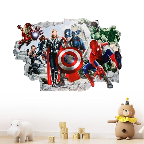 Wall Sticker Hero Stickers Wall Decal Self-Adhesive Sticker, Removable Kids Wall Stickers, 3D Breaking Through Wall Stickers Kids Bedrooms Living Room Wall Decor