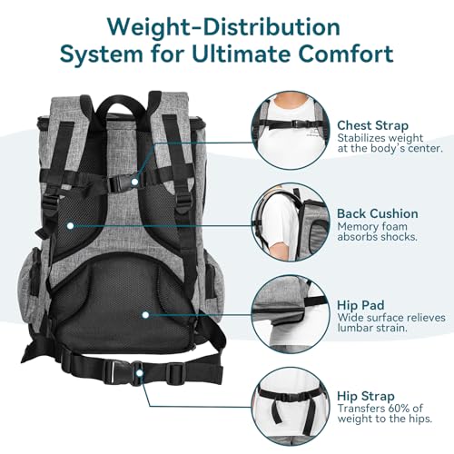 Petsfit Hunderucksack & Katzenrucksack für große Katzen bis 5kg - Leichter Katzen Rucksack mit Netzfenster, Brustgurt & Polster - Atmungsaktiver Rucksack für kleine Hunde, Grau