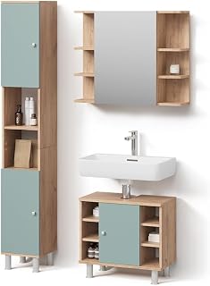 Livinity Set mobili bagno Fucino, Verde, 3 parti, con colonna