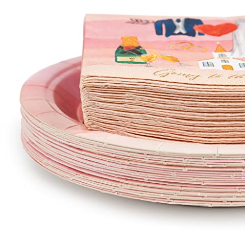 Fabuplates Premium Heavyweight Decortative Paper Plate And Napkin Set - For Wedding Cake, Engagement Parties, Anniversary, Getting Married – “Going To The Chapel” Durable 48 Piece Bulk Set Serves 24 #TOP6