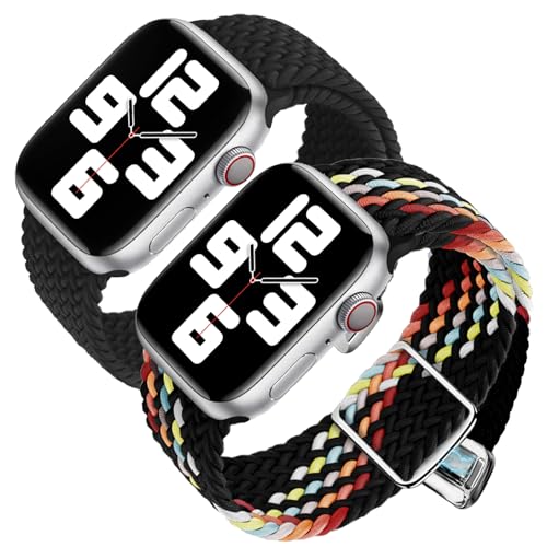 Abanen Braided Elastic Nylon Watch Band Compatible with Apple Watch 38mm 40mm 45mm 49mm for Women Men, Loop Soft Stretchy Wristband Strap with Magnetic Closure for iWatch SE Series 8/7/6/5/4/3/2/1