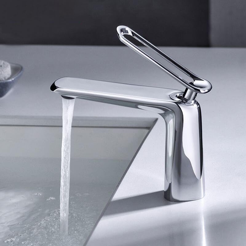 Mitigeur de lavabo en laiton massif chrome design moderne pour salle de bain