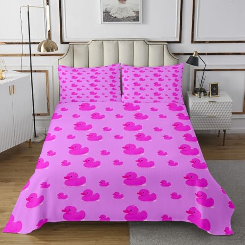 Manfei Cartoon Duck Tagesdecke S Größe,Rustikale Bauernhaus Tiere Bettwäsche Sets für Kinder Mädchen Jungen Teens Zimmer Dekor,Weiche lila Tröster Set Moderne Mode Quilt Set,1 Kissenbezug