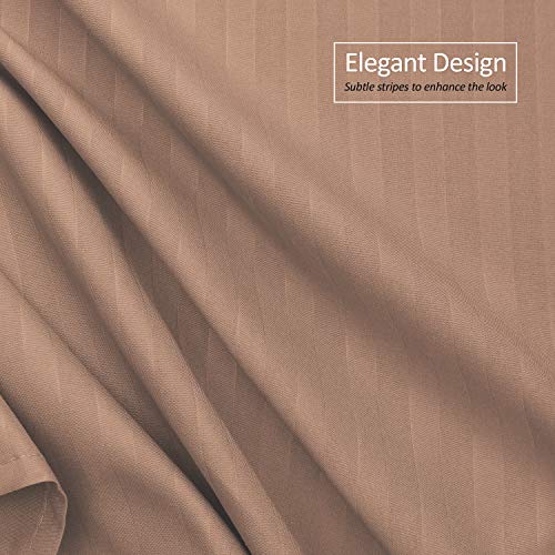 Image of Nestl Twin Bed Skirt - Damask Dobby Stripe Wrap Around Bed Skirt - Double Brushed Microfiber 14 in Tailored Drop Pleated Bed Ruffle with Bed Skirt Pins - Taupe
