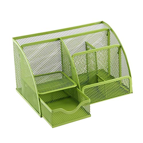 Portapenne D.RECT KOMO In Rete Metallica, 3 Scomparti, Verde Lime, Per Scrivania Ordinata