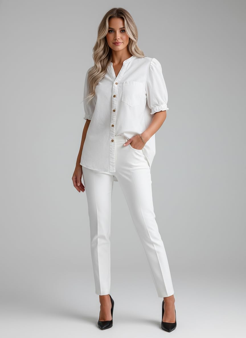 Dokotoo Women Denim Shirt Button Down Casual Short Sleeve V Neck Blouse Summer Tops - Image 5