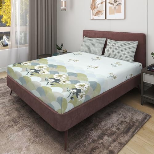 Image of RD TREND Presents Luxurious Supersoft Cotton Feel 210 Tc (100x108 Inch) bedsheet for Double Bed King Size with 2 Pillow Covers Size 18x28 (Heena Floral, King Size 100x108)