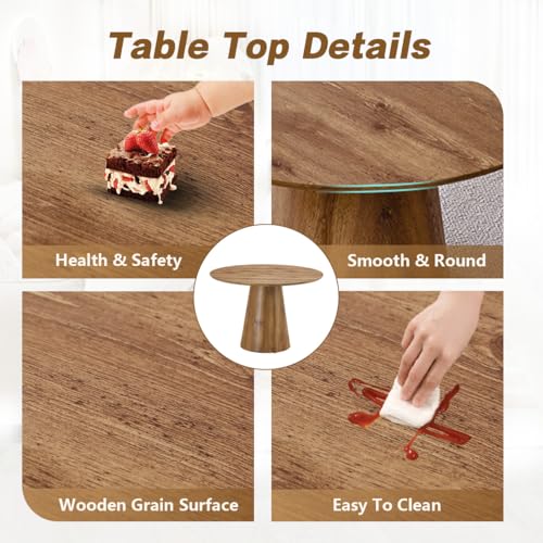 Image of Round Dining Table Set for 4, Farmhouse Kitchen Table Small 45 Inch Dinner Table Wood Round Coffee Table for Living Room (Wood Table+Style 1 Brown Chairs, 45'' Table+4 Chairs)
