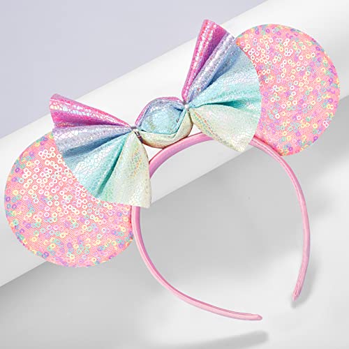 Image of FANYITY Mouse Ears, Sequin Mouse Ears Headband for Boys Girls Women (candy)