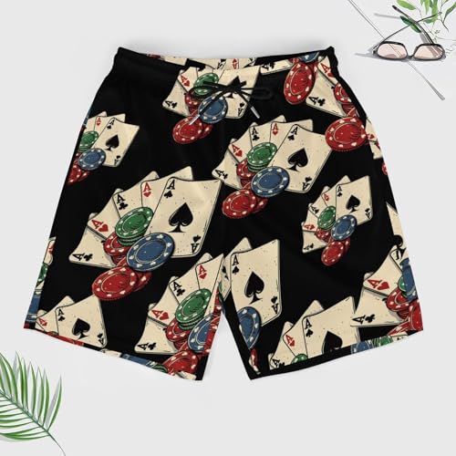 Chips with Poker Cards Men's Swim Trunks Quick Dry Board Shorts Swimwear Beach Shorts with Compression Liner3