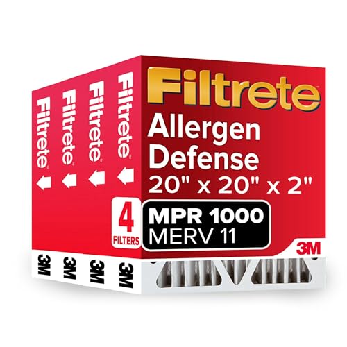 Filtrete 20x20x2 AC Furnace Air Filter MERV 11 MPR 1000 Allergen Defense 3-Month Pleated 2-Inch Electrostatic Air Cleaning Filter 4 Pack (Actual Size 19.5 x 19.5 x 1.75 in)