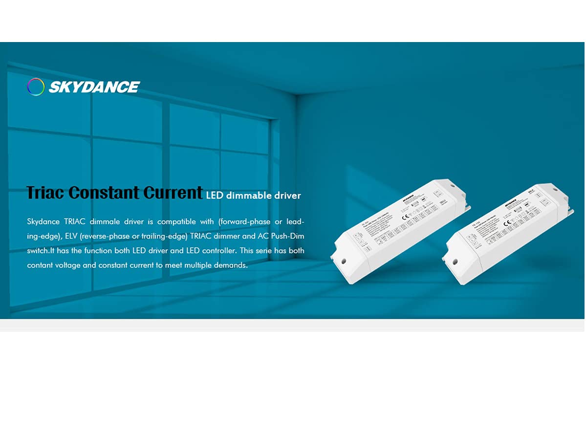 Transformador de alimentación regulable 24V 150W con botón N.O. Push Dimmer – Compatible con control remoto RF 2.4G (no incluido), para tira de LED 24V, Skydance PB-150-24