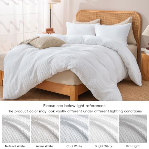 PHF Waffle Weave Duvet Cover Set King Size, No Snagging Ultra Soft Luxury Textured Comforter Cover for All Season 3pcs, Durable Bedding Duvet Set with 2 Pillow Shams, 104"x90", White by PHF - Image 8