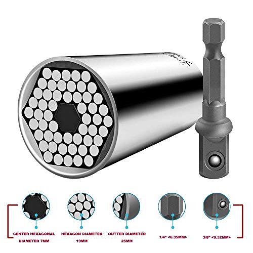 CIGOTU Universal Socket, 7mm-19mm Multifunctional Cordless Ratchet Adapter Socket Wrench Set, Impact Grade Driver Sockets Adapter Extension Set, Screwdriver Set Hex Bit + 105 Degree Right Angle Drill