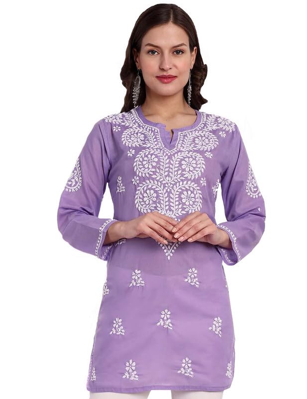 Ada Lucknowi Hand Embroidered Chikankari Cotton Short Kurta Kurti Tunic Top for Women A911366