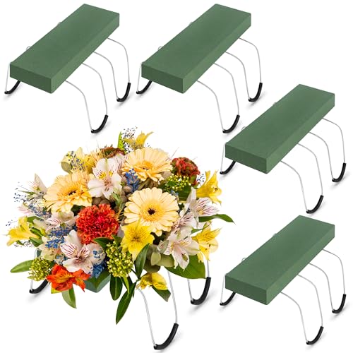 Hahood 4 Pack Memorial Day Headstone Flower Saddle with Floral Foam 17 x 12 Inch Gravestone Saddle Cemetery Flower Holder Outdoor Wire Rustproof Tombstone Saddle Cemetery Floral Ar image 8